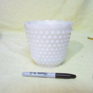 VTG MILK GLASS HOBNAIL VASE OR JAR W/SCALLOPED EDGE